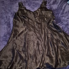 Women's Black Solid Satin Full Slip Button Front Button Accents, Size M
