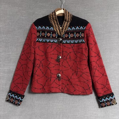Icelandic Design Jacket Small Red Wool Southwestern Aztec Western Artsy