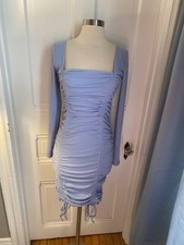 FOREVER 21 LIGHT BLUE BODYCON DRESS-SIZEM-FABRIC TIE BOTTOM TO TIGHTEN DRESS!!