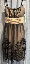 A Byer Womens Party / Holiday Dress Size 9 Lined Black Gold Ribbon Pattern NWT