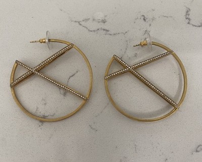 Dean Davidson Large Geometric Pavé 2  Hoop Earrings 22K Gold Plated Brushed Gold