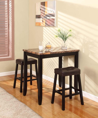 Elegant 3-Piece Marble Breakfast Table Set with Stools - Counter Height Design