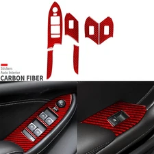 Red Carbon Fiber Interior Window Lift Switch Panel Cover For Cadillac CTS 14-19