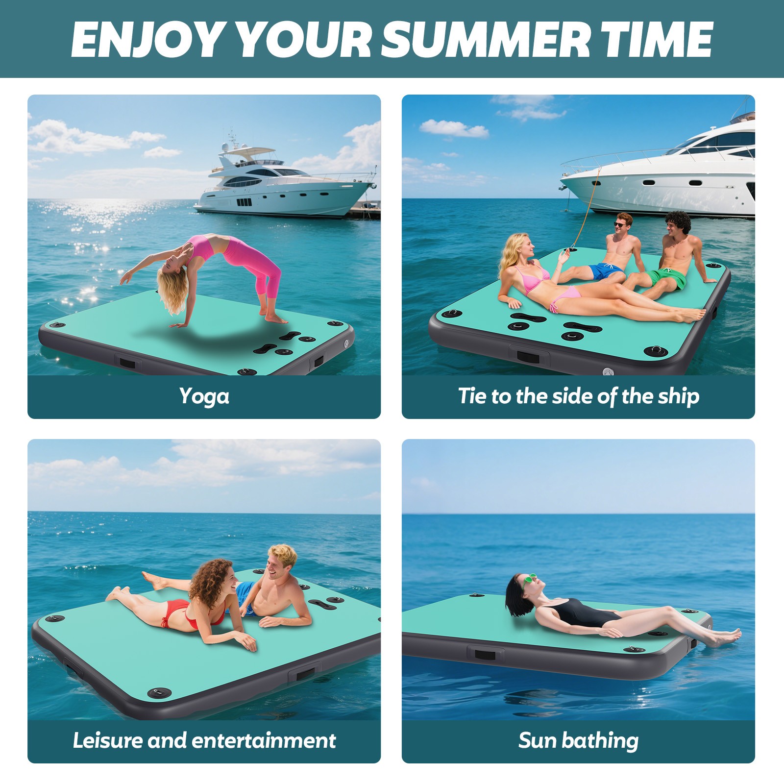 8x6FT Inflatable Floating Dock Platform Beach Inflatables Pool Float Islands