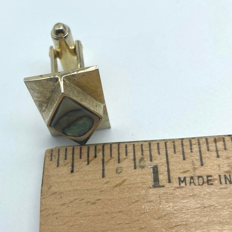 Abalone Shell Gold tone Rectangle Cufflinks Mens … - image 4