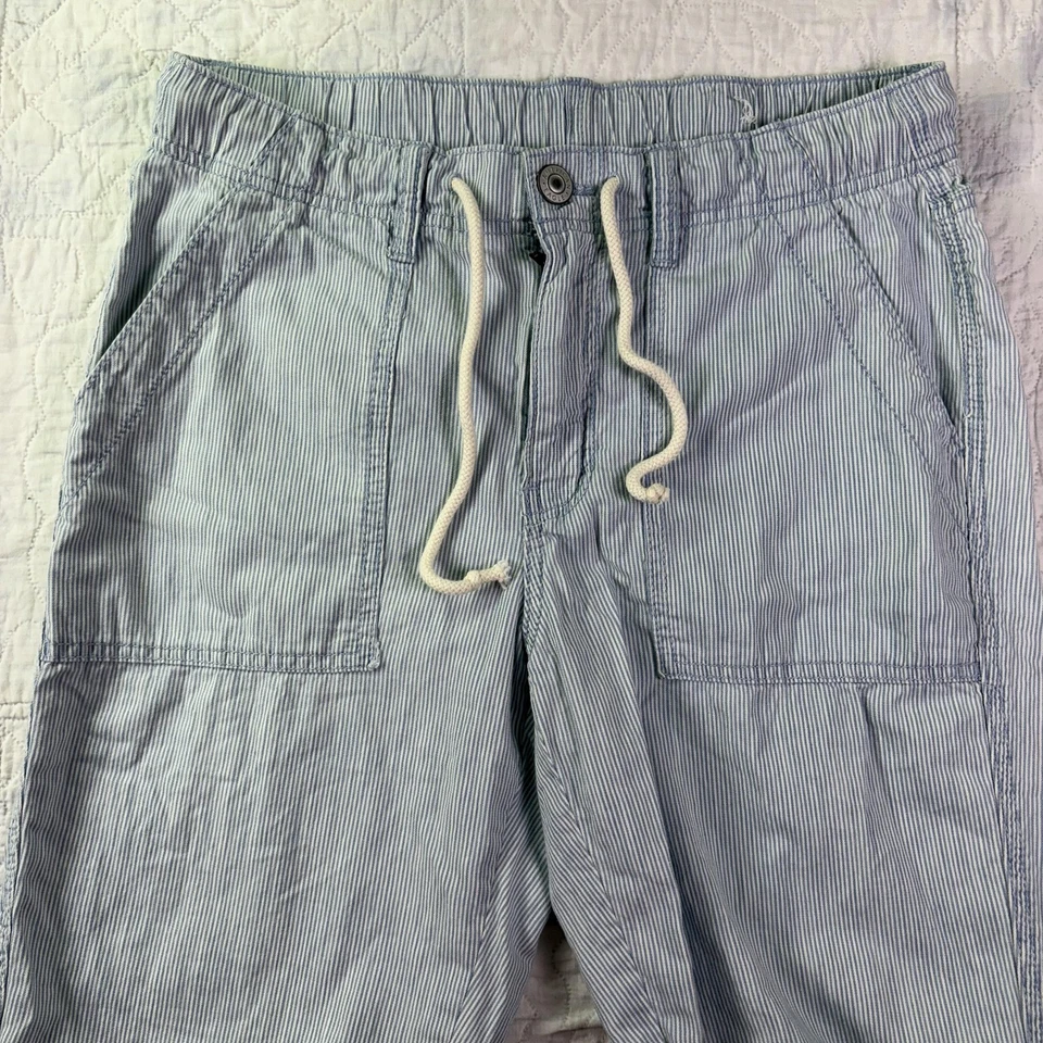 Pantalones de chándal American Eagle para mujer 8 azul blanco a rayas algodón cordón Foto 3 de 4