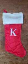 Initial Letter K Monogram Christmas Stocking Red Velvet White A White Cuff 18 In