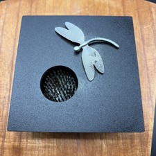 Cast Metal Ikebana Floral Frog with Dragonfly Square 4”x4” Heavy Flower