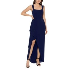 XSCAPE Blue Evening Gown Sleeveless Double Strap High Low Column Dress Size 6