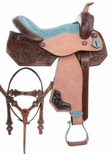 Western Premium Barrel Racing Trail Horse Tack Leather Saddle Size 15".