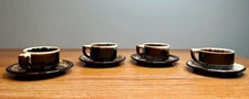 Set of 4 Vintage Pfaltzgraff Brown Drip Pattern Coffee Cup and Saucer