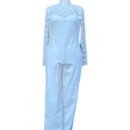 Love X Design Wms Long Sleeve Jumpsuit XL White Polka Dot Mesh Whimsigoth Glam