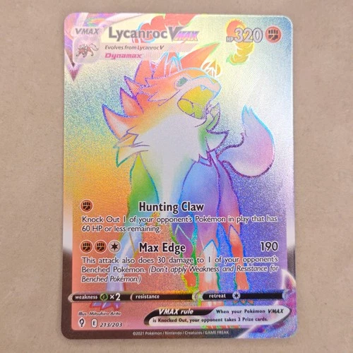 NM Near Mint Lycanroc VMAX 213/203 Secret Rainbow Rare Evolving Skies Pokemon