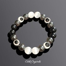 Black Tourmaline Selenite Hematite Evil Eye Bracelet 10mm Natural Stones Unisex