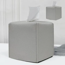 2 Pack Tissue Box Cover, Square PU Leather Tissue Holder, Decorative Facial Tiss