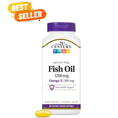 Reflux Free Fish Oil 1200 mg Softgels - 90 Count for Cholesterol Management