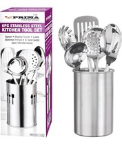Prima Kitchenware 6pc Stainless Steel Kitchen Tool Set Silver with Caddy