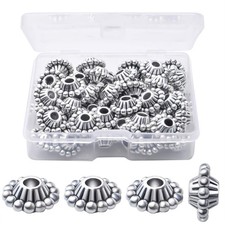 50pcs 11mm Antique Silver Flower Spacer Bead Tibetan Alloy Spacers European L...