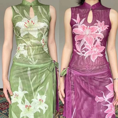 Wet Tail chinese Top Lily Cheongsam 2-Way Shirt sleeveless S