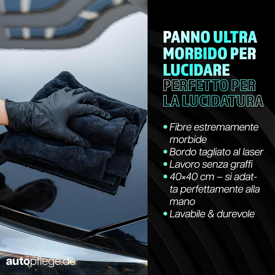 detailmate Set lucidante per auto con Menzerna Medium Cut One-Step-Polish 3in1 250ml + spugna per lucidatura realizzata in Germania + panno in microfibra ultra soffice 550GSM + 1 guanto protettivo