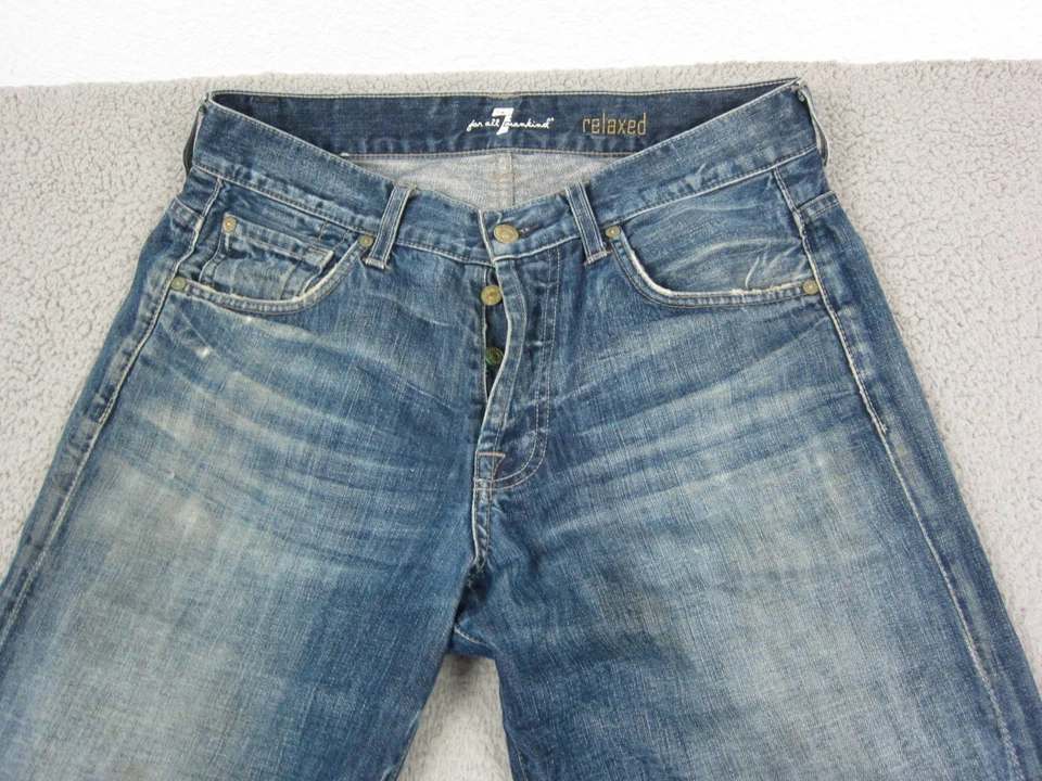 7 For All Mankind Jeans Mens 32 33 Blue Denim Bootcut Flared Relaxed Made in USA - Image 2 of 4