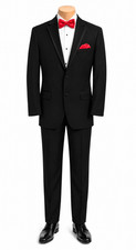 Calvin Klein Aston Black Wool Tuxedo 41L Jacket 35W Pants Flat Front Satin Trim