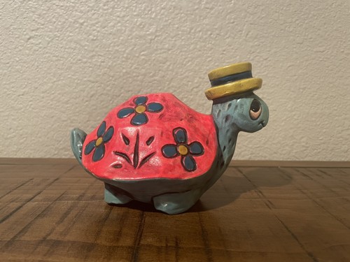 Vintage DayGlo Neon Chalkware Turtle Bank 1960’s *Glows*