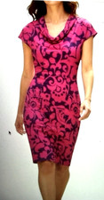 Womens Talbots Pink & Navy Floral Sheath 100% Linen Dress Cap Sleeve Size 10