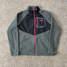 North Face Denali Jacket Girls XL Full Zip Pocket Fleece Grey Pink