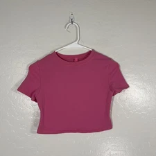 Skims Top Womens Small Cropped Boxy Stretch Short Sleeve Solid Pink