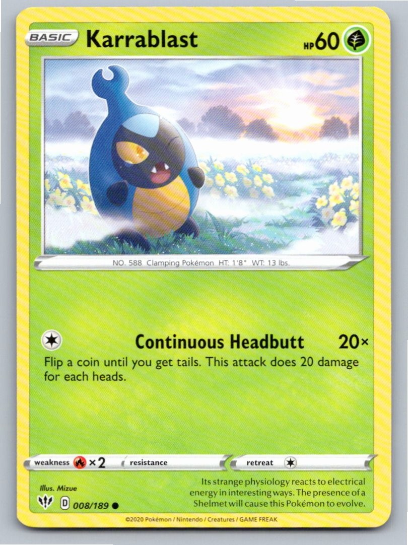 2020 POKEMON KARRABLAST DARKNESS ABLAZE 008/189 COMMON NM A50299 FREE S&H