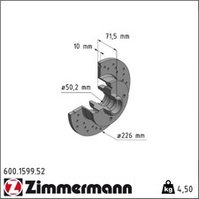 2x Zimmermann 600.1599.52 Bremsscheibe für VW SEAT GOLF VENTO POLO PASSAT JETTA