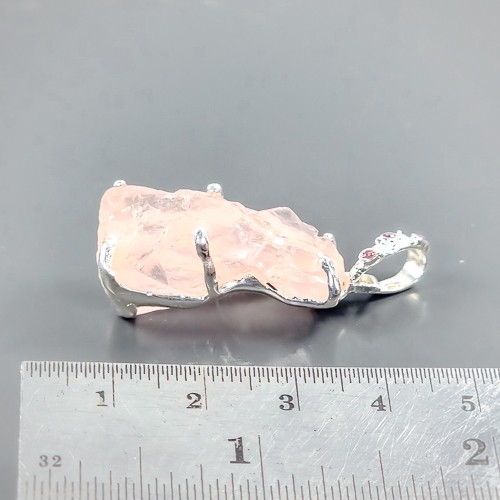 Handmade 24ct+ Natural Rose Quartz Pendant 925 Sterling Silver /B-P0582 - Picture 3 of 5