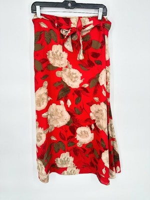 Vintage Rena Rowan Midi Skirt Womens 8 Silk Floral Cottage Romantic Tie Waist