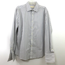 Michael Kors Mens Dress Shirt Sz 17 34/35 Black Gray Striped Long Sleeve Collar