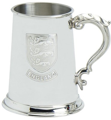 Zinnkrug 1pt England Schild mit drei Löwen verziertem Griff gravierbar