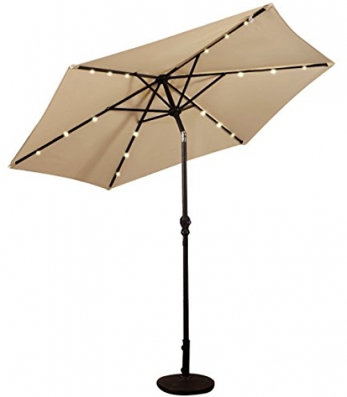 9 Ft Solar Powered Led Lights Patio Or Deck Market Umbrella Tilt And Crank Beige For Sale Online