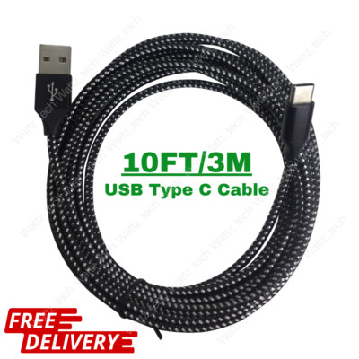 10FT Braided USB Type-C USB-A Fast Charger Cable For Samsung S22 iPhone 15 Pro