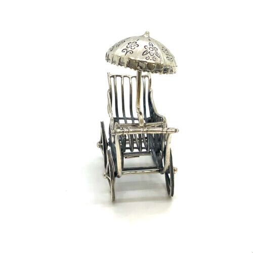 Vtg Sterling Signed Italy Victorian Filigree Style Baby Pram Trolley Miniature - Picture 4 of 10