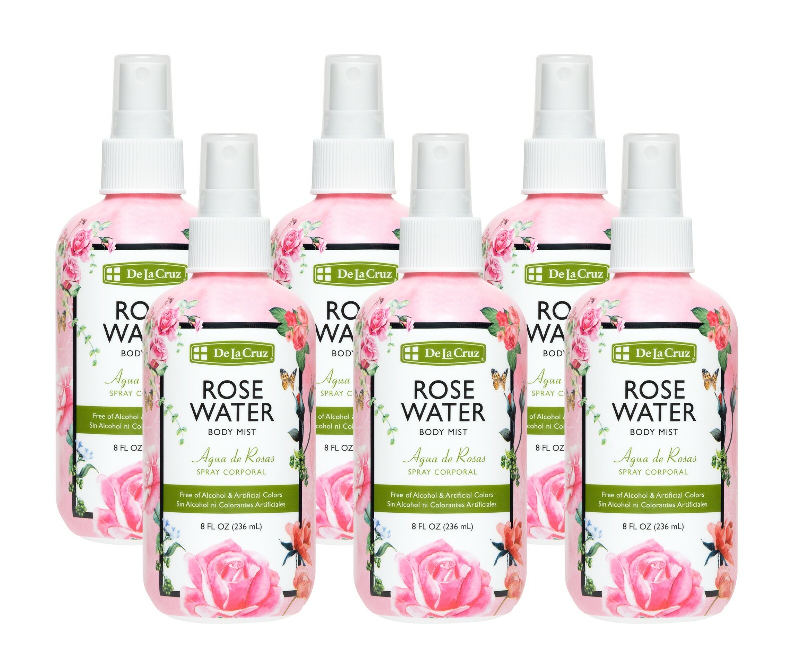 De La Cruz Rose Water Body Spray, Paraben Free, Made in USA 