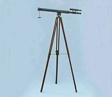 39 Inch Telescope with Wooden Tripod Antique Nautical Floor Standing Brass Stand