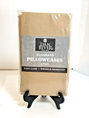 Vintage Dan River 2 Pack Standard Size Pillowcases Wrinkle Resistant Tan Solid