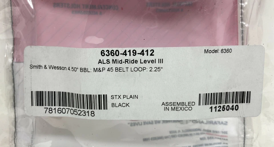 Safariland 6360 ALS/SLS Lev-3 LH Duty Holster, S&W M&P 45 (NO Thumb Safety) LEFT - Image 2 of 4