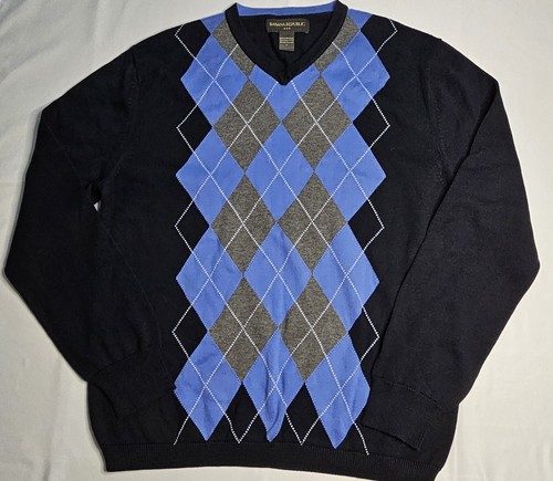 Suéter Argyle Para Hombres Banana Republic Manga Larga Cuello Vee Talla Pequeña - Usado en Excelente Condición