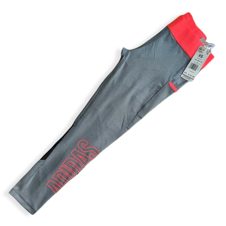 ADIDAS Women's pants 7/8 Tight Alpha Skin Leggings Grey Neon Pink GC8222 XS NWT - Image 4 of 4