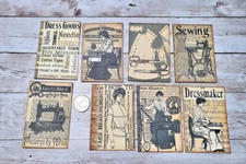 8~Vintage Style~Ephemera~Seamstress~Junk Journal~Linen Cardstock~Cards