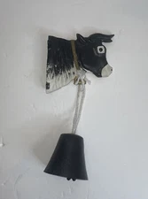 Vintage Cast Iron Dinner or Door Bell with Black & White Cow, Wall Mounted