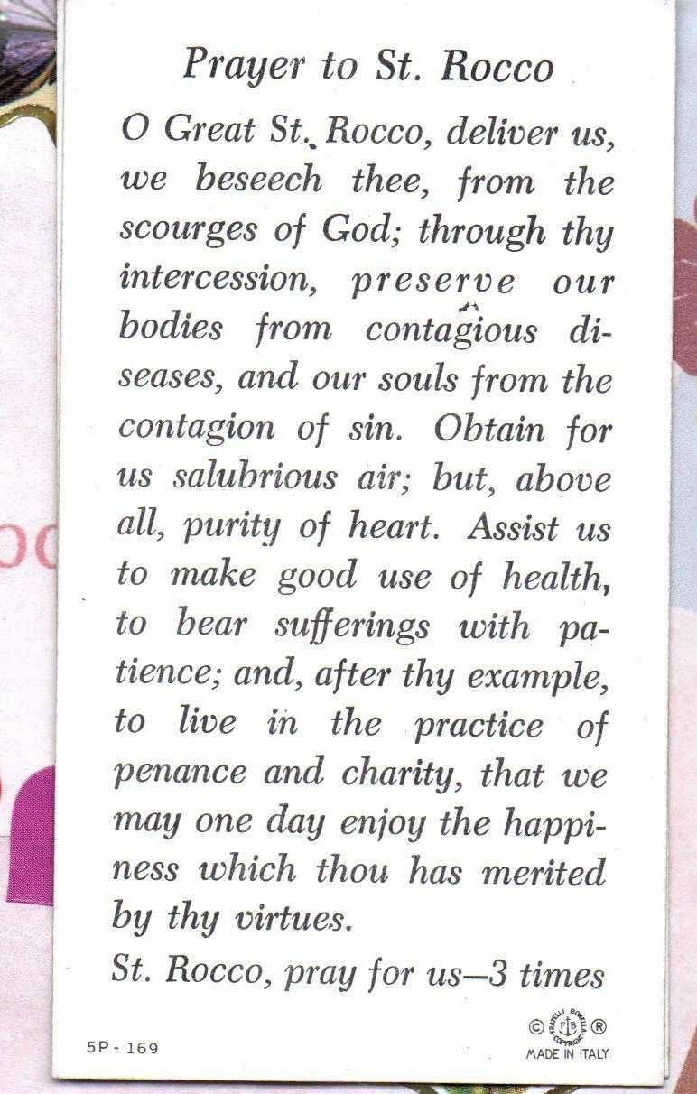 Saint St. Rocco with Prayer to St Rocco Paperstock Holy Card eBay