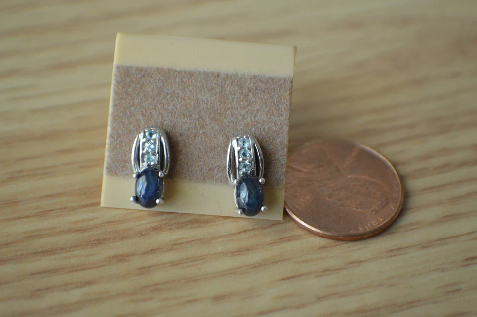 1.75ct Premium Star Blue Sapphire / Apatite Earrings Platinum over Fine Silver - Image 3 of 4