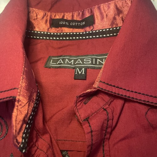 Lamasini Jean Co Men’s Red & Black Western Shirt Black Embroidered Cross Medium - Picture 5 of 12